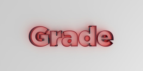 Grade - Red glass text on white background - 3D rendered royalty free stock image.