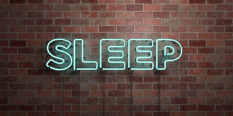 SLEEP - fluorescent Neon tube Sign on brickwork - Front view - 3D rendered royalty free stock picture. Can be used for online banner ads and direct mailers..