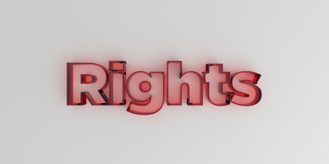 Rights - Red glass text on white background - 3D rendered royalty free stock image.