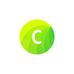 Abstract green circle ecology symbol. Clean organic icon letter C logo sign vector design