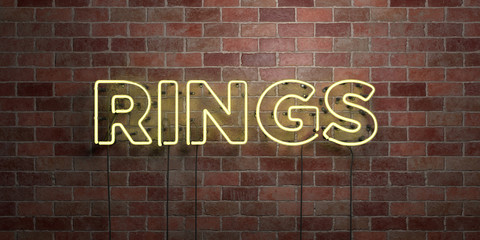 Fototapeta premium RINGS - fluorescent Neon tube Sign on brickwork - Front view - 3D rendered royalty free stock picture. Can be used for online banner ads and direct mailers..