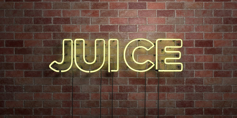 JUICE - fluorescent Neon tube Sign on brickwork - Front view - 3D rendered royalty free stock picture. Can be used for online banner ads and direct mailers..