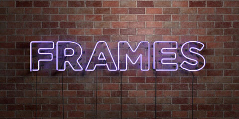 FRAMES - fluorescent Neon tube Sign on brickwork - Front view - 3D rendered royalty free stock picture. Can be used for online banner ads and direct mailers..