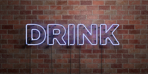 DRINK - fluorescent Neon tube Sign on brickwork - Front view - 3D rendered royalty free stock picture. Can be used for online banner ads and direct mailers..