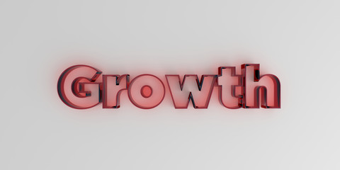 Growth - Red glass text on white background - 3D rendered royalty free stock image.