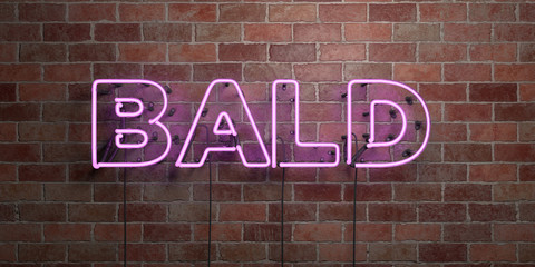 BALD - fluorescent Neon tube Sign on brickwork - Front view - 3D rendered royalty free stock picture. Can be used for online banner ads and direct mailers..