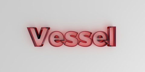 Vessel - Red glass text on white background - 3D rendered royalty free stock image.