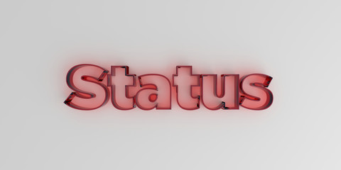 Status - Red glass text on white background - 3D rendered royalty free stock image.