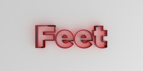 Feet - Red glass text on white background - 3D rendered royalty free stock image.