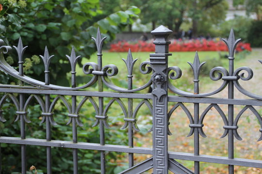 Beautiful metal fence in the park or in the garden