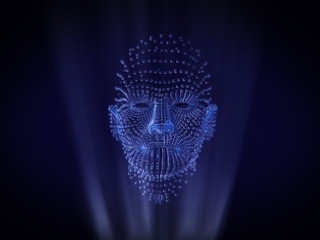 Human face and brain Hologram Wireframe Style.3D rendering