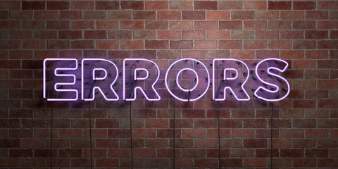 ERRORS - fluorescent Neon tube Sign on brickwork - Front view - 3D rendered royalty free stock picture. Can be used for online banner ads and direct mailers..