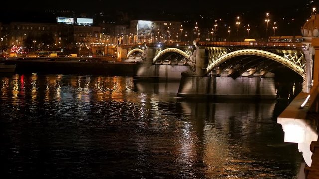 Nice view of the Danube and the Margit Bridge in Budapest night