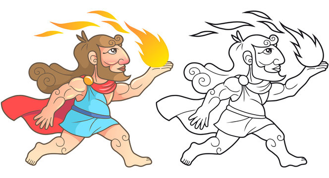 Greek god Prometheus brings fire people
