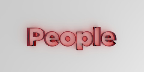 People - Red glass text on white background - 3D rendered royalty free stock image.