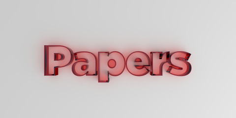 Papers - Red glass text on white background - 3D rendered royalty free stock image.