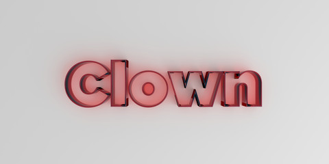 Clown - Red glass text on white background - 3D rendered royalty free stock image.