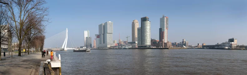 Papier Peint photo Pont Érasme Modern skyline of Rotterdam at the river. Netherlands. River Maas. Panorama. Erasmusbrug.
