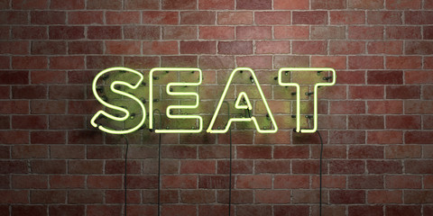 SEAT - fluorescent Neon tube Sign on brickwork - Front view - 3D rendered royalty free stock picture. Can be used for online banner ads and direct mailers..