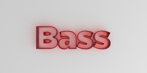Bass - Red glass text on white background - 3D rendered royalty free stock image.
