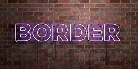 BORDER - fluorescent Neon tube Sign on brickwork - Front view - 3D rendered royalty free stock picture. Can be used for online banner ads and direct mailers..