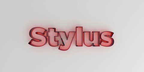 Stylus - Red glass text on white background - 3D rendered royalty free stock image.