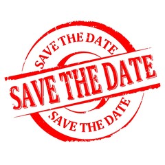 Damaged round red stamp with the word - save the date - Vector eps