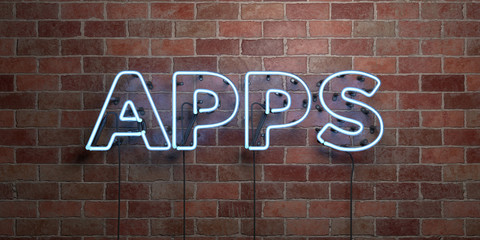 Fototapeta premium APPS - fluorescent Neon tube Sign on brickwork - Front view - 3D rendered royalty free stock picture. Can be used for online banner ads and direct mailers..