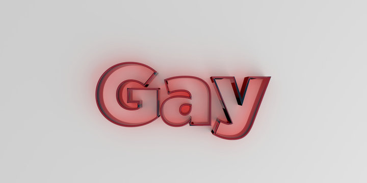 Gay - Red glass text on white background - 3D rendered royalty free stock image.