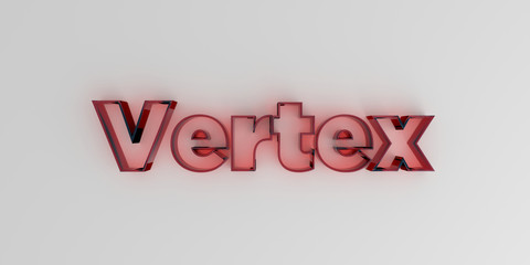 Vertex - Red glass text on white background - 3D rendered royalty free stock image.