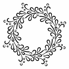 Round contour elegant frame of smooth lines in the form of stylized branches and leaves. Simple decor of floral elements in a flat style.