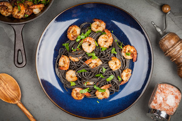 Black pasta with shrimps