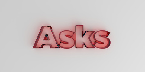Asks - Red glass text on white background - 3D rendered royalty free stock image.