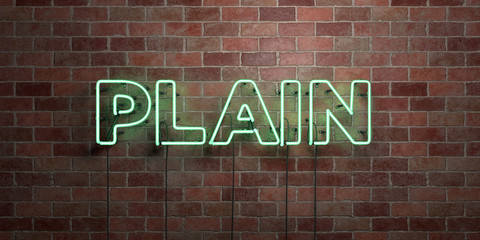 PLAIN - fluorescent Neon tube Sign on brickwork - Front view - 3D rendered royalty free stock picture. Can be used for online banner ads and direct mailers..