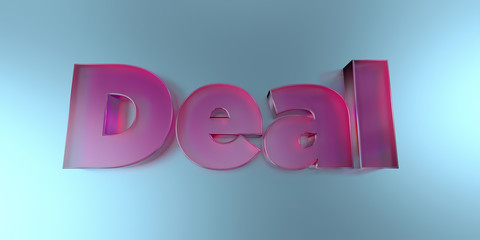 Deal - colorful glass text on vibrant background - 3D rendered royalty free stock image.