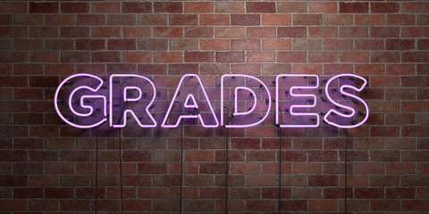 Obraz premium GRADES - fluorescent Neon tube Sign on brickwork - Front view - 3D rendered royalty free stock picture. Can be used for online banner ads and direct mailers..