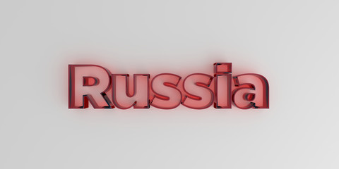 Russia - Red glass text on white background - 3D rendered royalty free stock image.