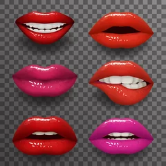 Fotobehang Woman lips stylish slightly open mouth isolated 3d realistic fashion mockup transparent background design vector illustration © alestraza