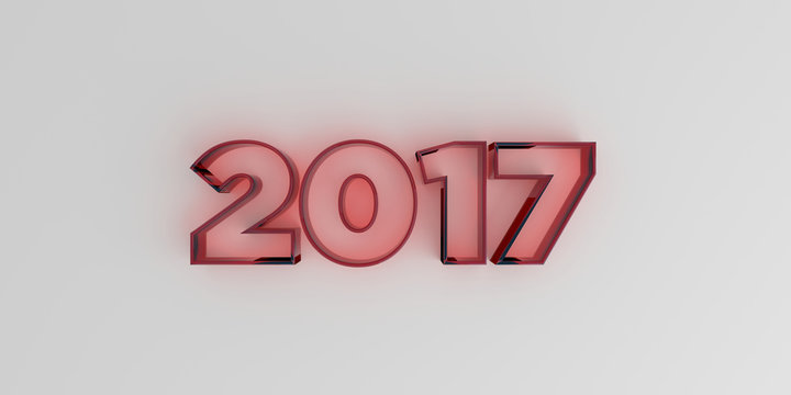 2017 - Red glass text on white background - 3D rendered royalty free stock image.