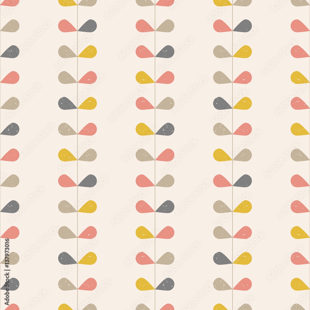 Poster Vector retro style  pattern with stylized twigs and leaves in pastel colors.