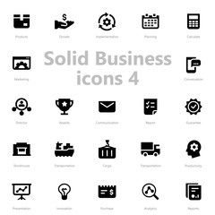 Set of black solid business icons isolated on light background.