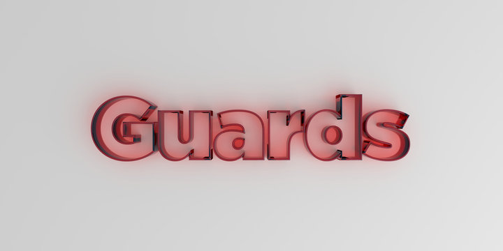 Guards - Red glass text on white background - 3D rendered royalty free stock image.
