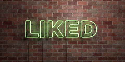 Obraz premium LIKED - fluorescent Neon tube Sign on brickwork - Front view - 3D rendered royalty free stock picture. Can be used for online banner ads and direct mailers..