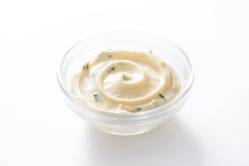 Aioli sauce in bowl isolated on white background
