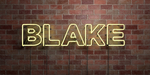 Plakat BLAKE - fluorescent Neon tube Sign on brickwork - Front view - 3D rendered royalty free stock picture. Can be used for online banner ads and direct mailers..