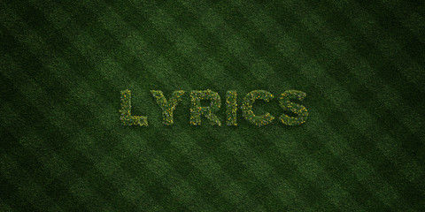 LYRICS - fresh Grass letters with flowers and dandelions - 3D rendered royalty free stock image. Can be used for online banner ads and direct mailers..