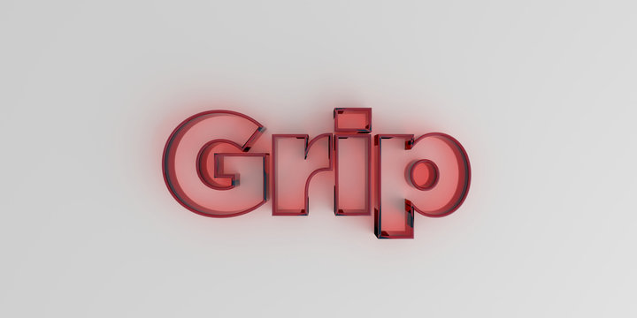 Grip - Red glass text on white background - 3D rendered royalty free stock image.