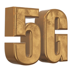 Gold 5G icon on white background. 3D render letters