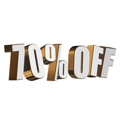 70 percent off letters on white background. 3d render isolated.