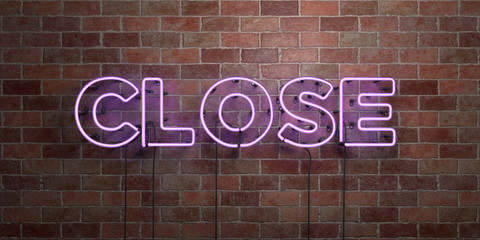 CLOSE - fluorescent Neon tube Sign on brickwork - Front view - 3D rendered royalty free stock picture. Can be used for online banner ads and direct mailers..